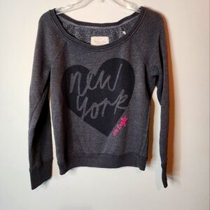 American Eagle Wide Neck Pullover Sweatshirt, New York, Grey, Women Small